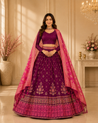 Women’s Purple Embroidered Lehenga Choli with Dupatta