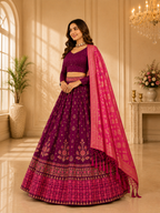 Women’s Purple Embroidered Lehenga Choli with Dupatta