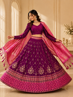 Women’s Purple Embroidered Lehenga Choli with Dupatta