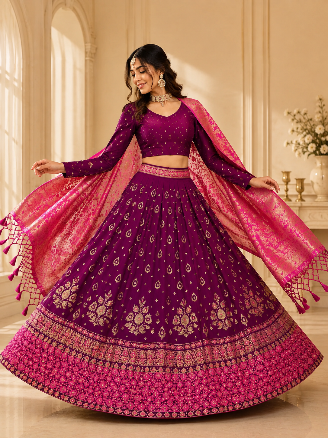 Women’s Purple Embroidered Lehenga Choli with Dupatta