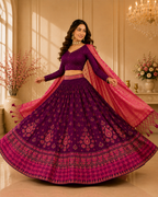 Women’s Purple Embroidered Lehenga Choli with Dupatta