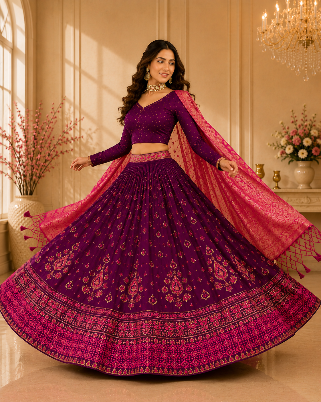 Women’s Purple Embroidered Lehenga Choli with Dupatta