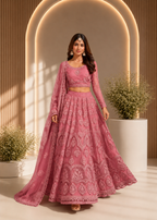 Premium Pink Embroidered Designer Lehenga Choli Set