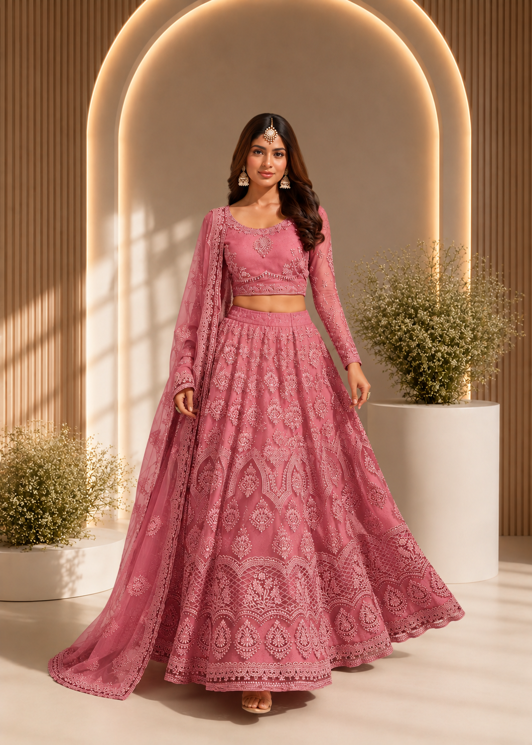 Premium Pink Embroidered Designer Lehenga Choli Set