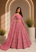 Premium Pink Embroidered Designer Lehenga Choli Set