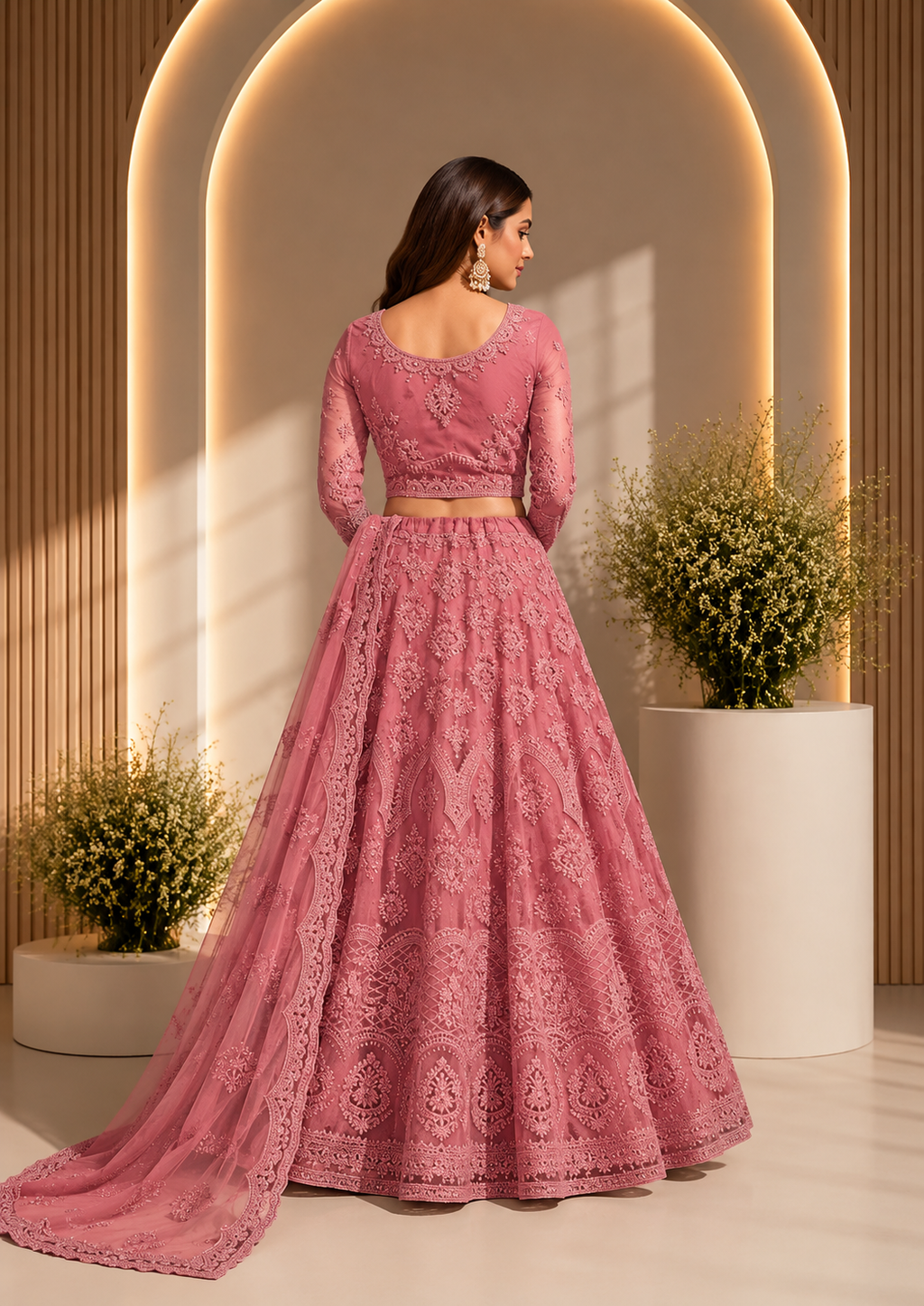 Premium Pink Embroidered Designer Lehenga Choli Set