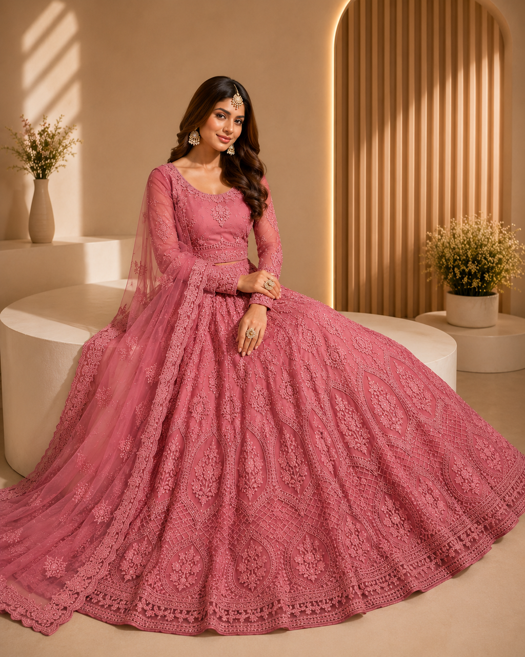 Premium Pink Embroidered Designer Lehenga Choli Set