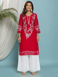 Floral Embroidered Georgette Kurta with Lining - Pink