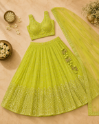 Royal Neon Lime Sequins Embroidered Lehenga Choli Set for Women