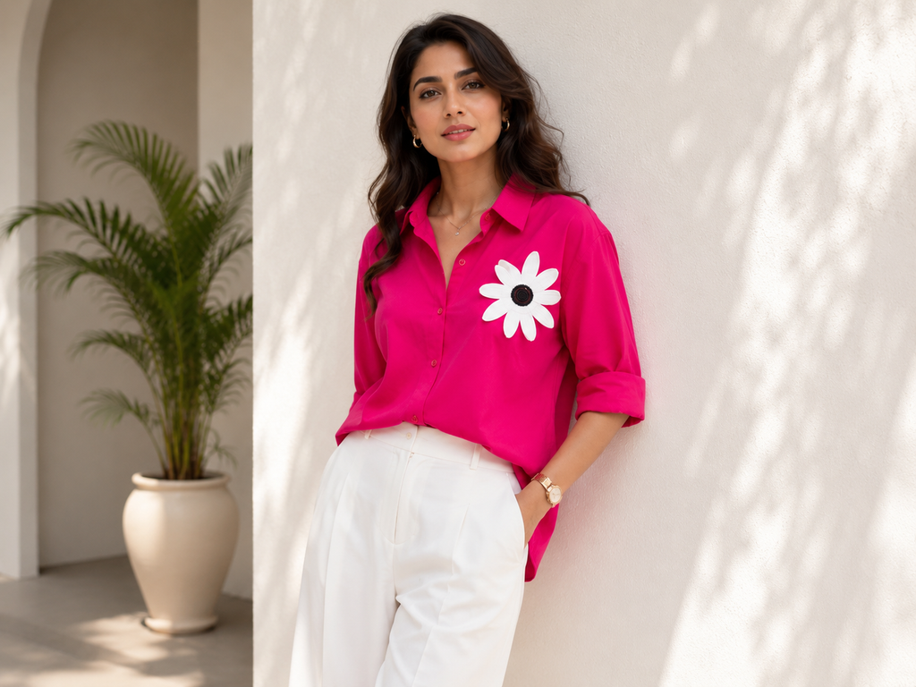 Hot Pink Daisy Patch Oversized Shirt
