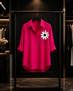 Hot Pink Daisy Patch Oversized Shirt