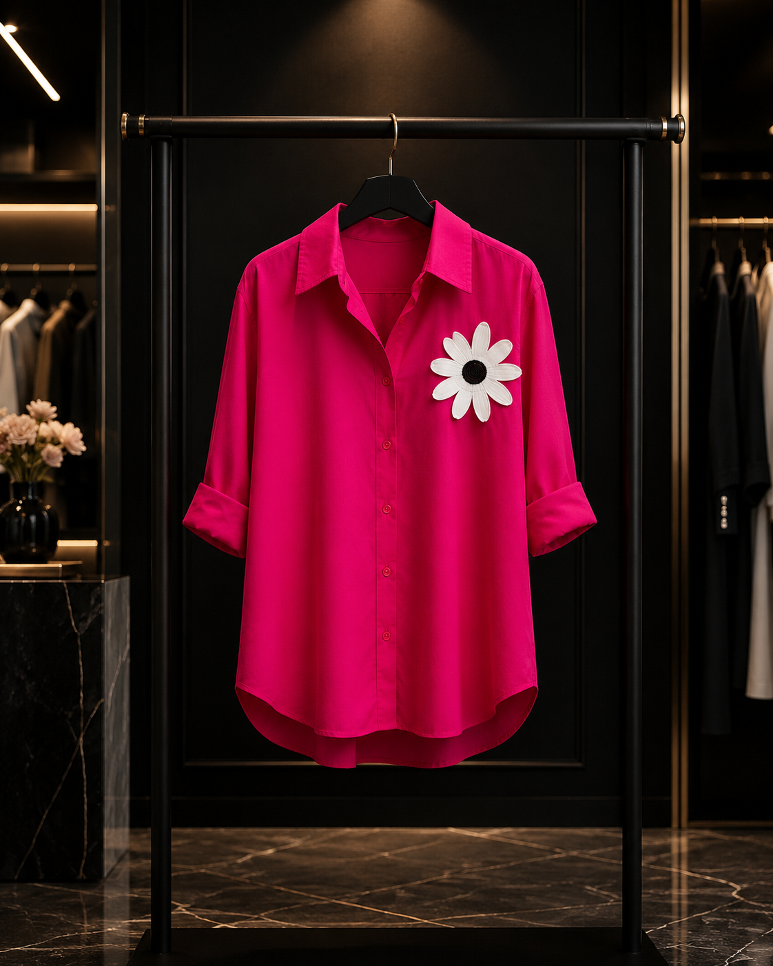 Hot Pink Daisy Patch Oversized Shirt