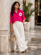 Hot Pink Daisy Patch Oversized Shirt
