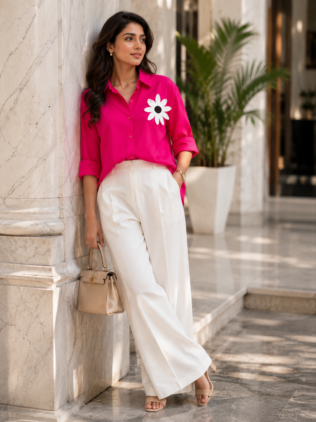 Hot Pink Daisy Patch Oversized Shirt