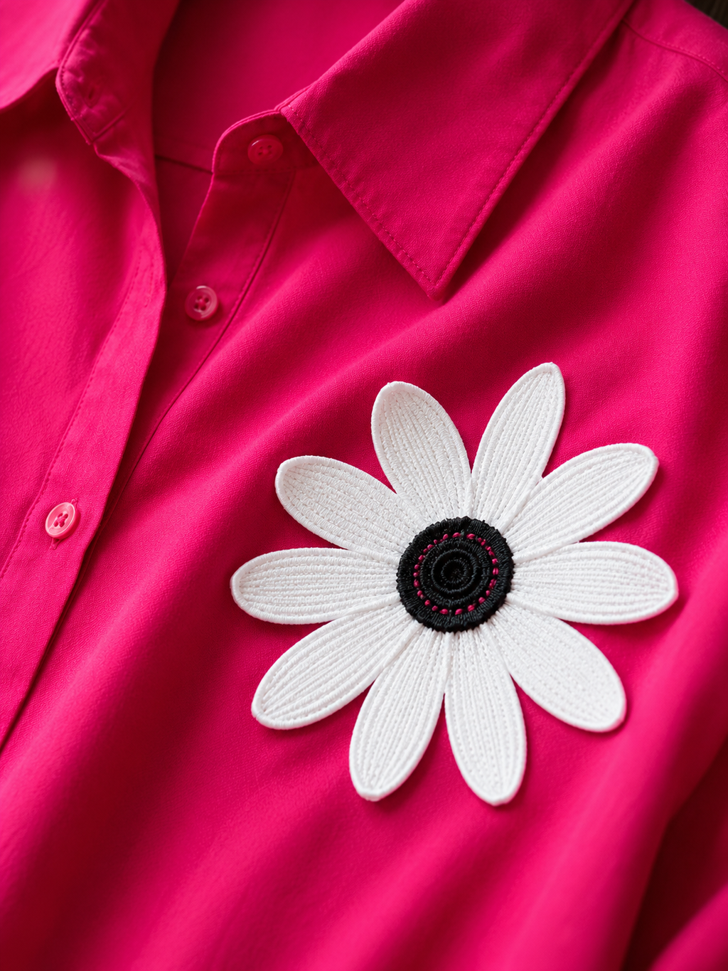 Hot Pink Daisy Patch Oversized Shirt