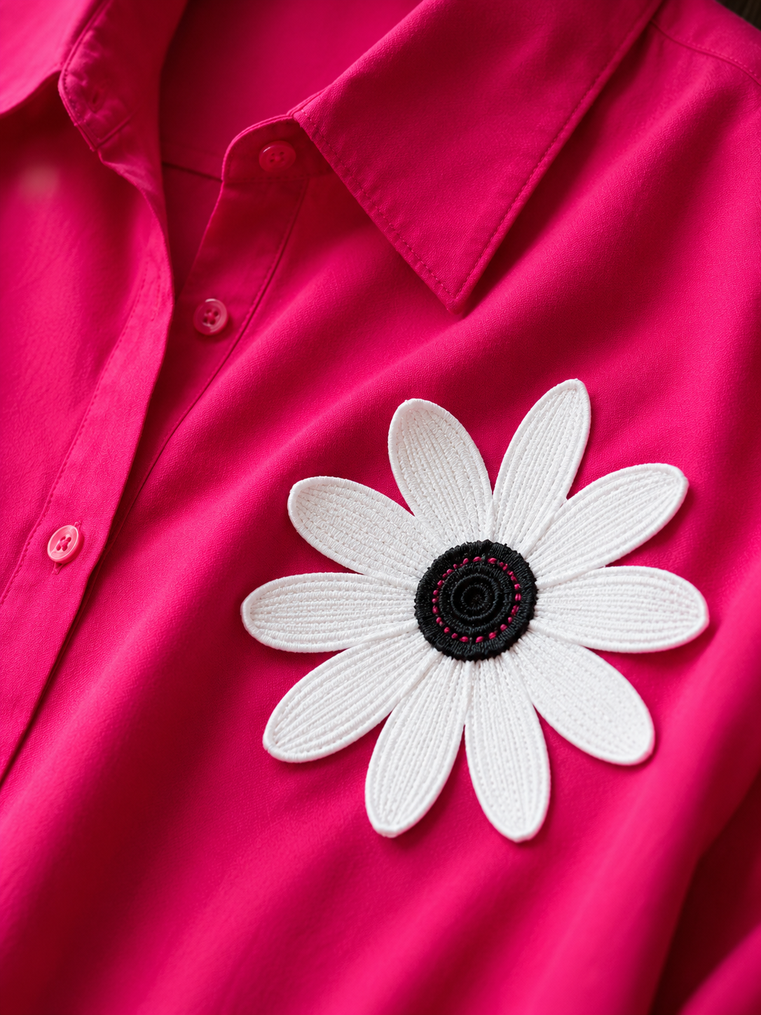 Hot Pink Daisy Patch Oversized Shirt