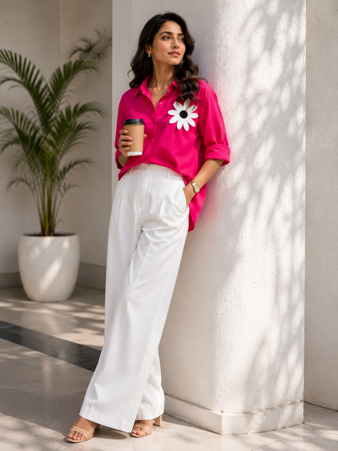 Hot Pink Daisy Patch Oversized Shirt