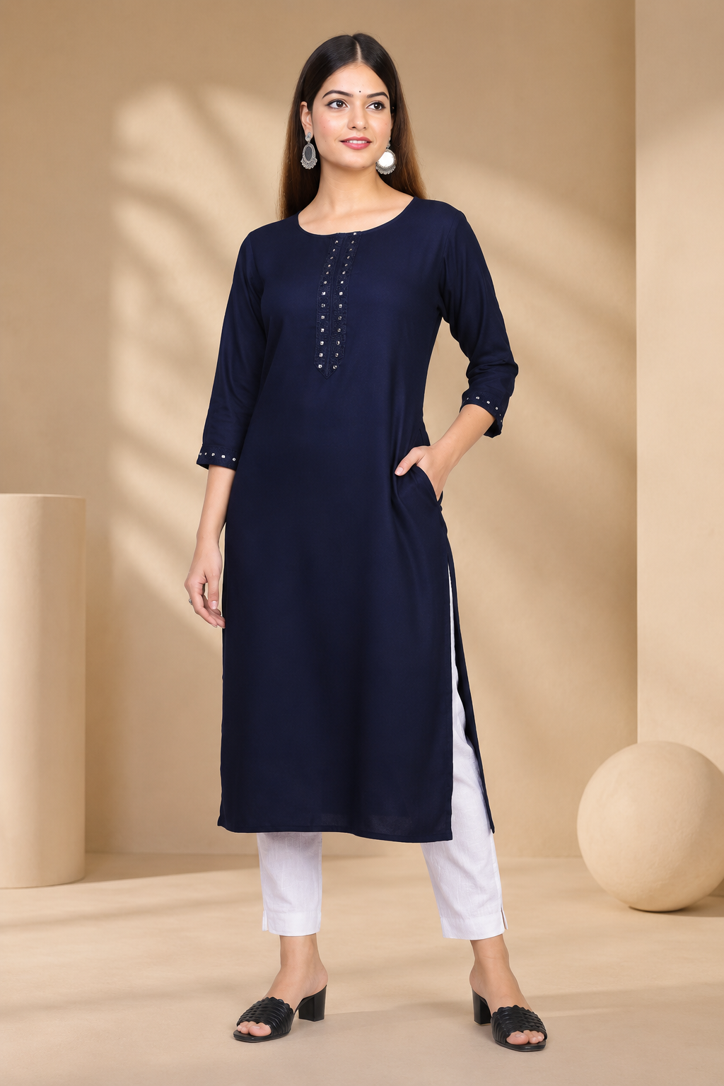Navy Blue Straight Kurti for Women