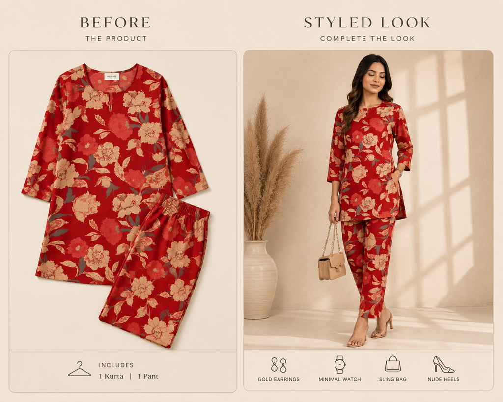 Crimson Bloom Floral Co-Ord Set