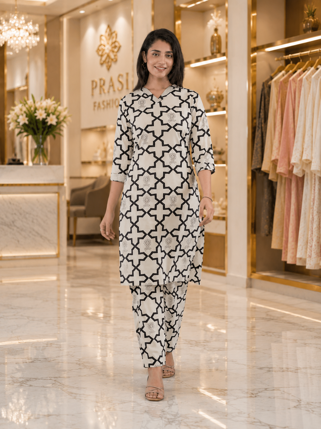 Pure Cotton Geometric Printed Kurta Pant Set