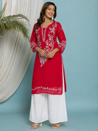 Floral Embroidered Georgette Kurta with Lining - Pink