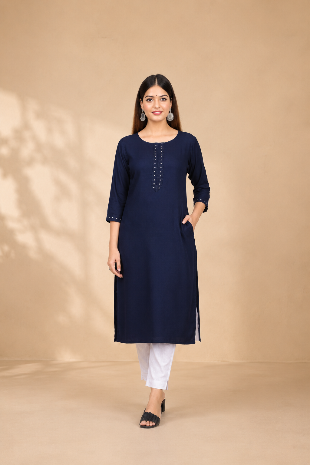 Navy Blue Straight Kurti for Women