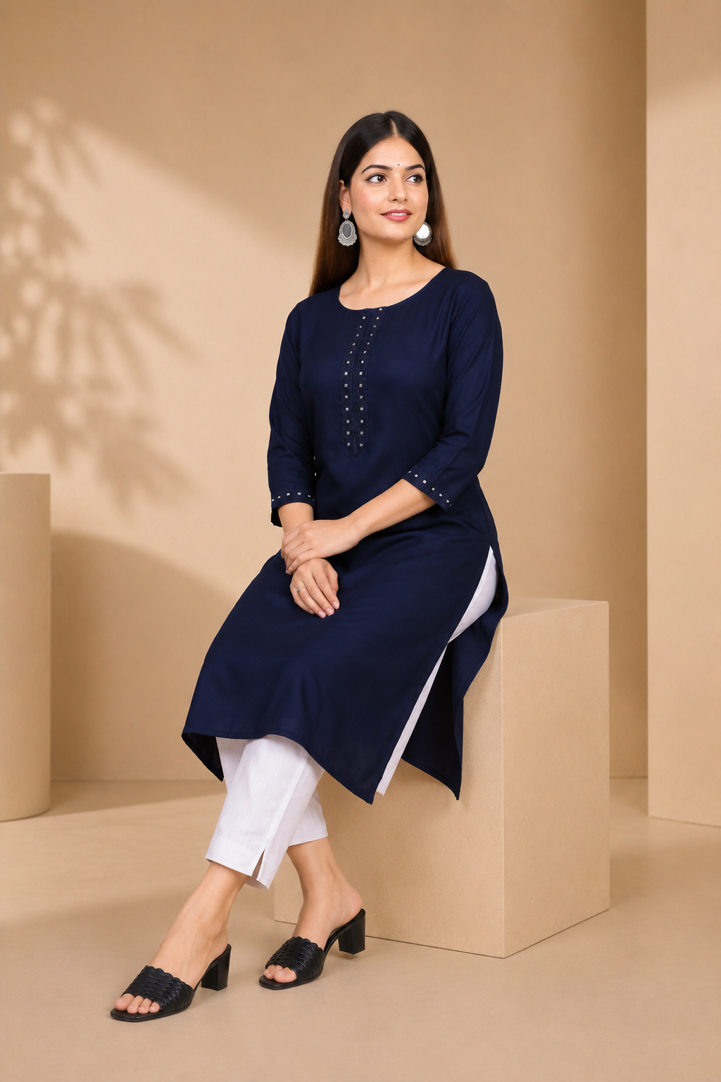 Navy Blue Straight Kurti for Women