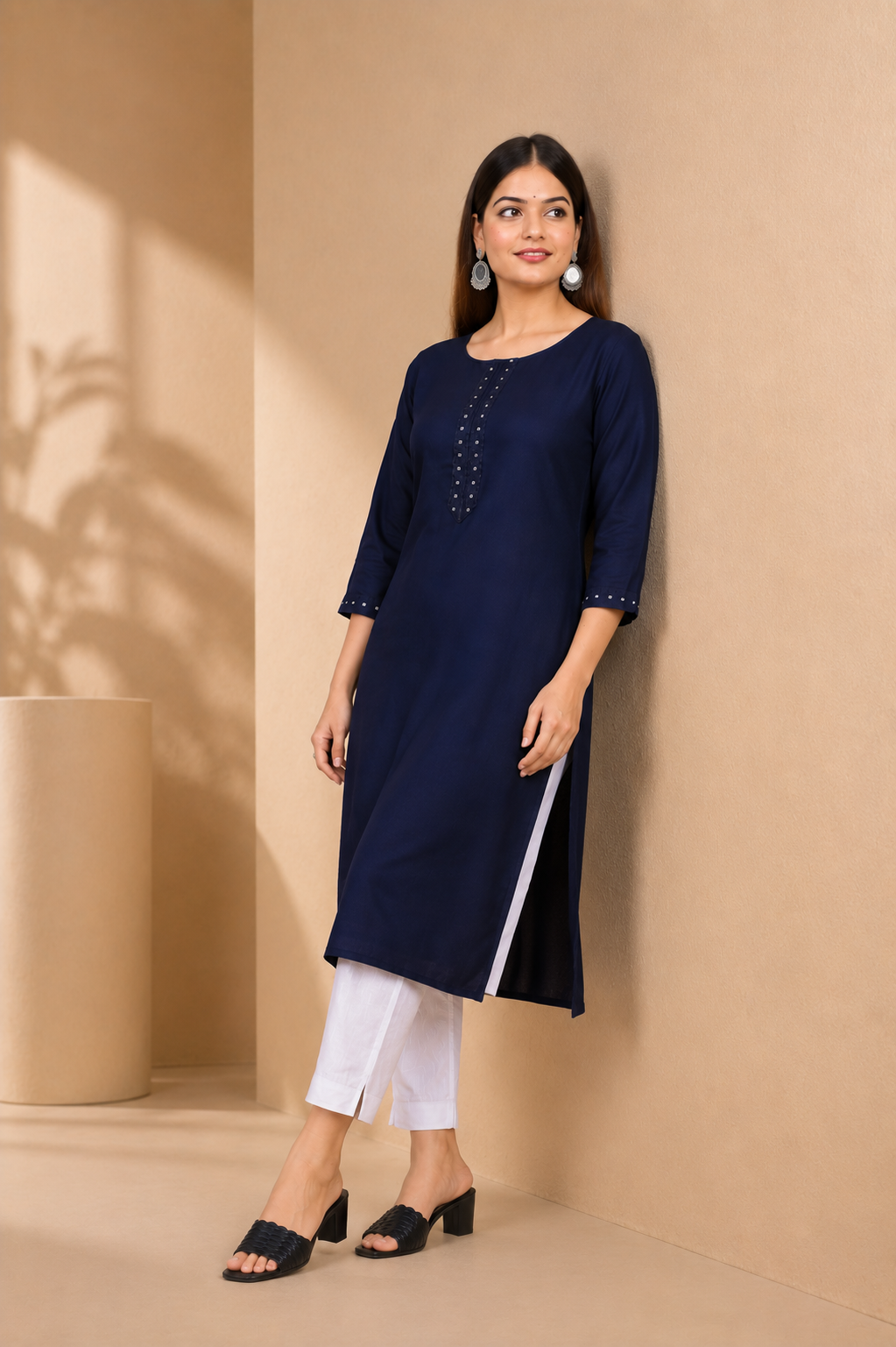 Navy Blue Straight Kurti for Women
