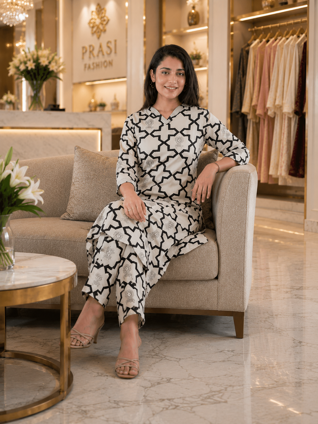 Pure Cotton Geometric Printed Kurta Pant Set