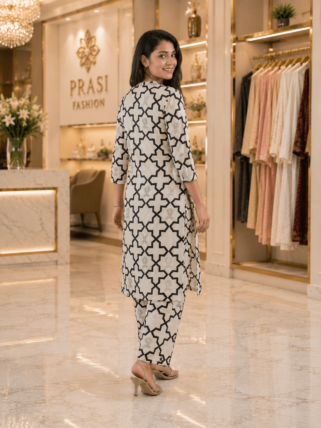 Pure Cotton Geometric Printed Kurta Pant Set